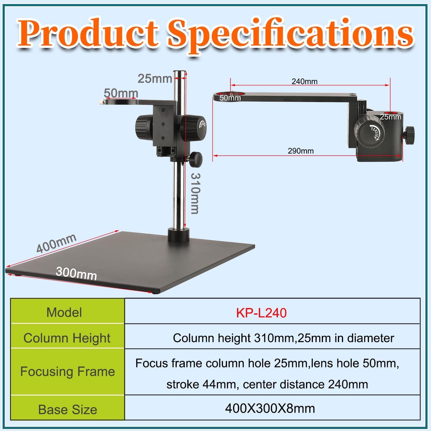 Large Platform Microscope Stand Base Size 400X300 mm Focusing Stand Center Distance 240mm