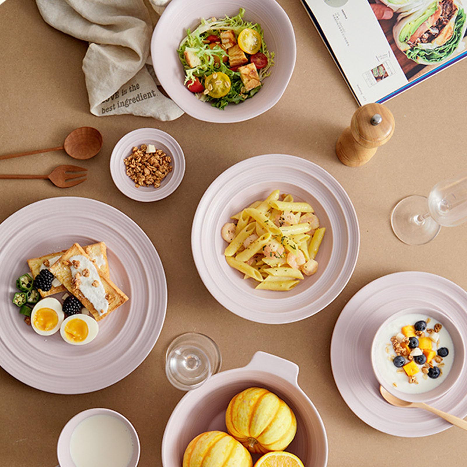 Service de Table en céramique (10 pièces) : Bols et Assiettes Beige Pastel et Lavande, Vaisselle élégante pour Les Repas Quotidiens