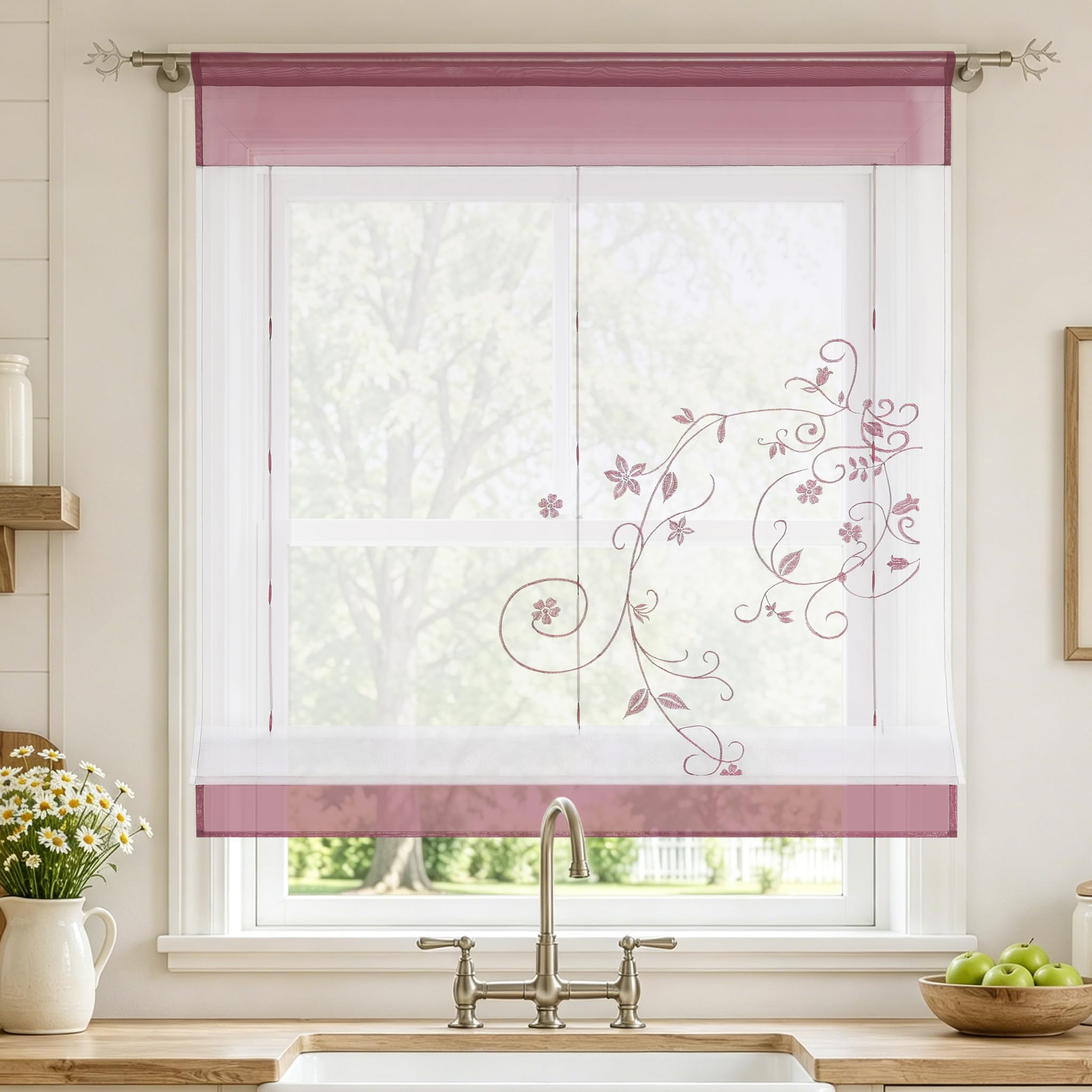 Joyswahl Roman Blind Voile Roman Curtains with Drawstring Alina Curtains BxH 80x100cm berry
