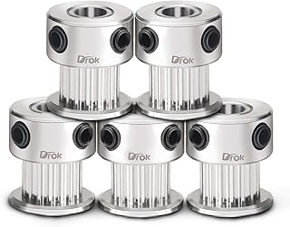DROK 5PCS Aluminum GT2 Timing Belt Pulley 16 Teeth Bore 5mm Width 6mm and Wrench for RepRap 3D Printer Prusa i3
