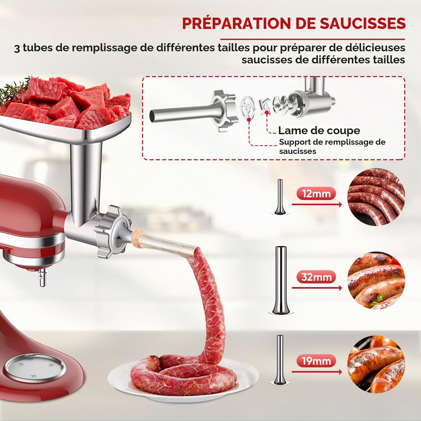 COFUN Accessoires de Hachoir à Viande et Coupe-légumes pour KitchenAid Robot Pâtissier, Comprend un Accessoire pour Kitchen Aid Hachoir à Viande et un Ensemble de Coupe-légume