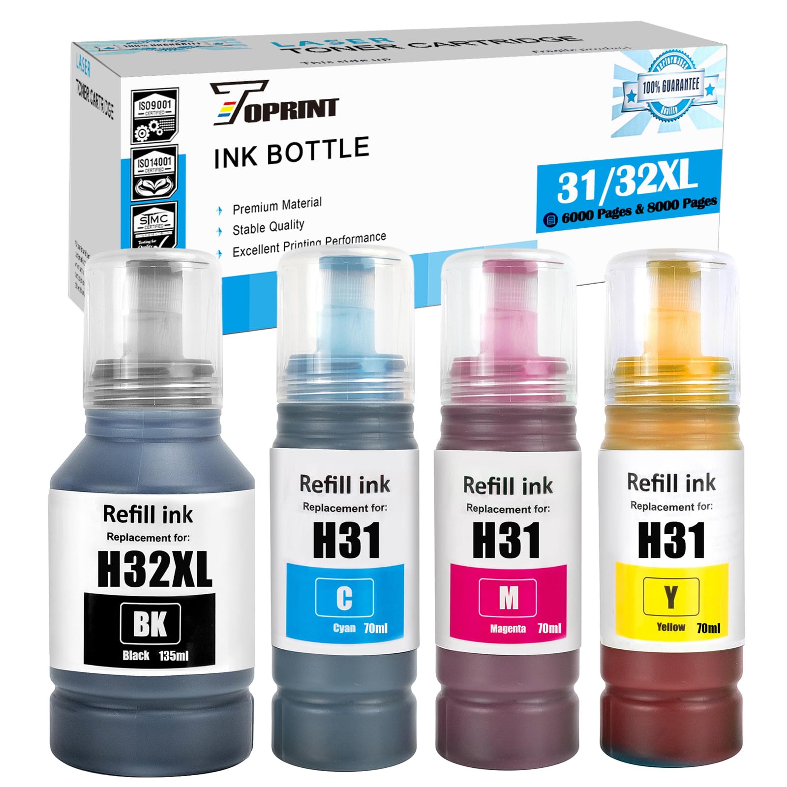 Inktflessen 31, 32XL, compatibel met HP 31, 32XL, inktflessen voor