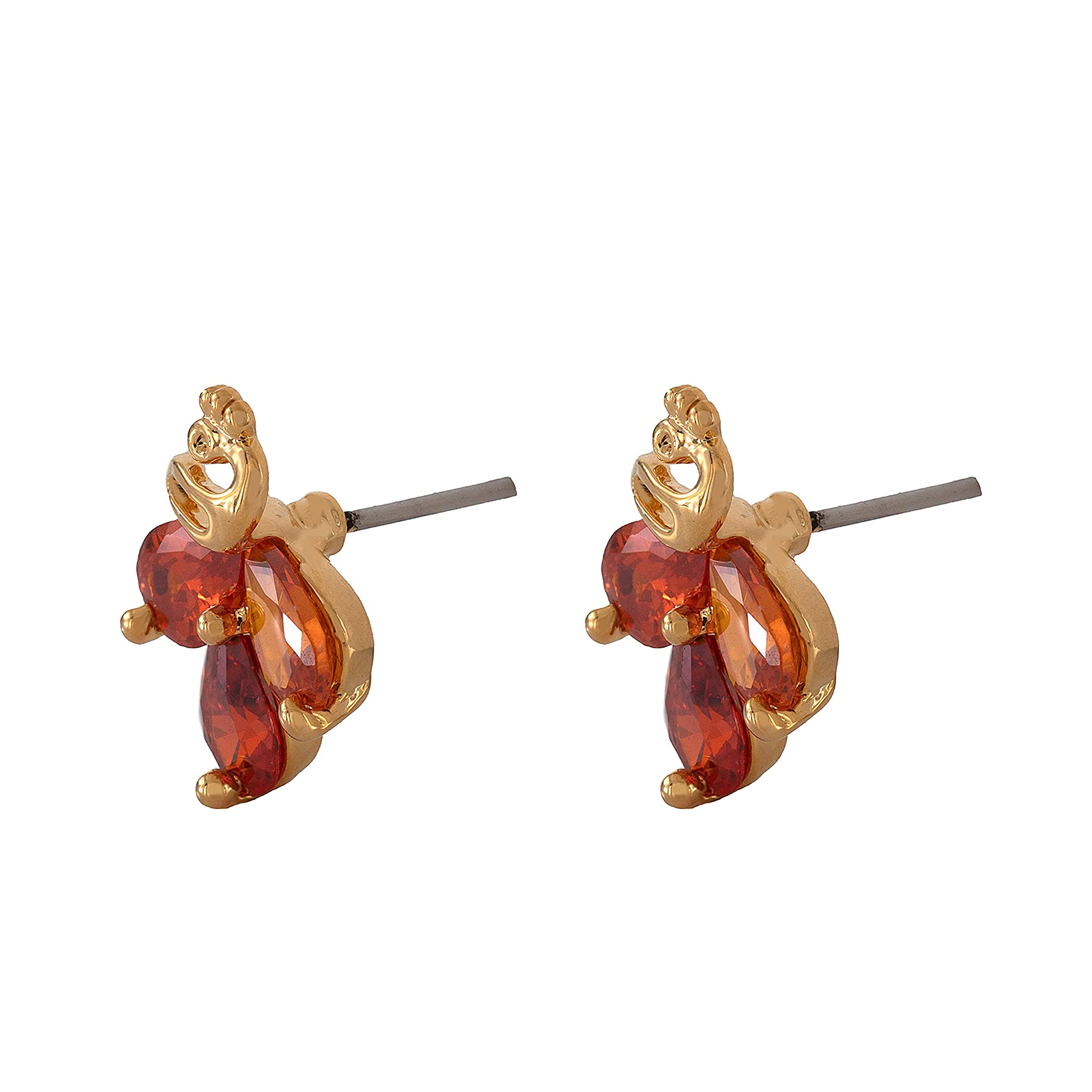 24 Kt Plated CZ Pear Tangerine Stud Earrings