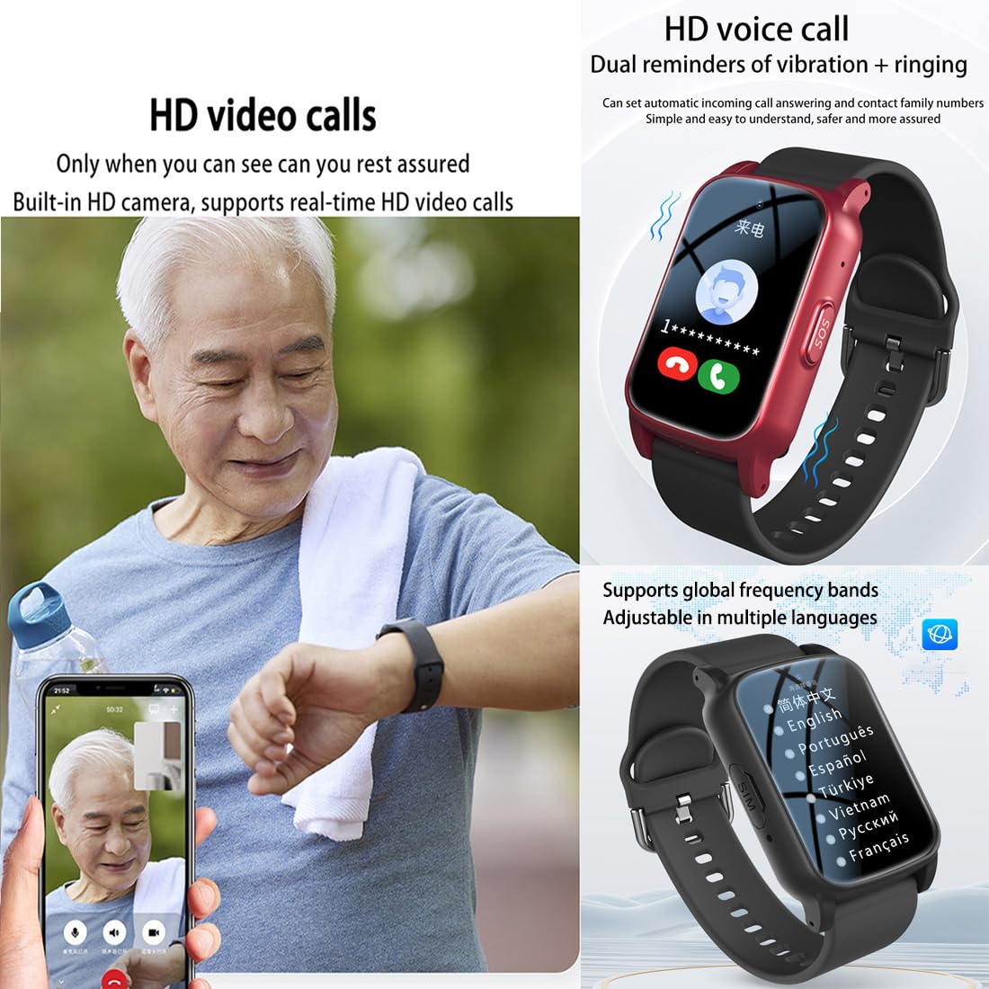 Chiamate di emergenza per anziano, GPS, smartwatch con rilevamento delle cadute, adatto per anziani