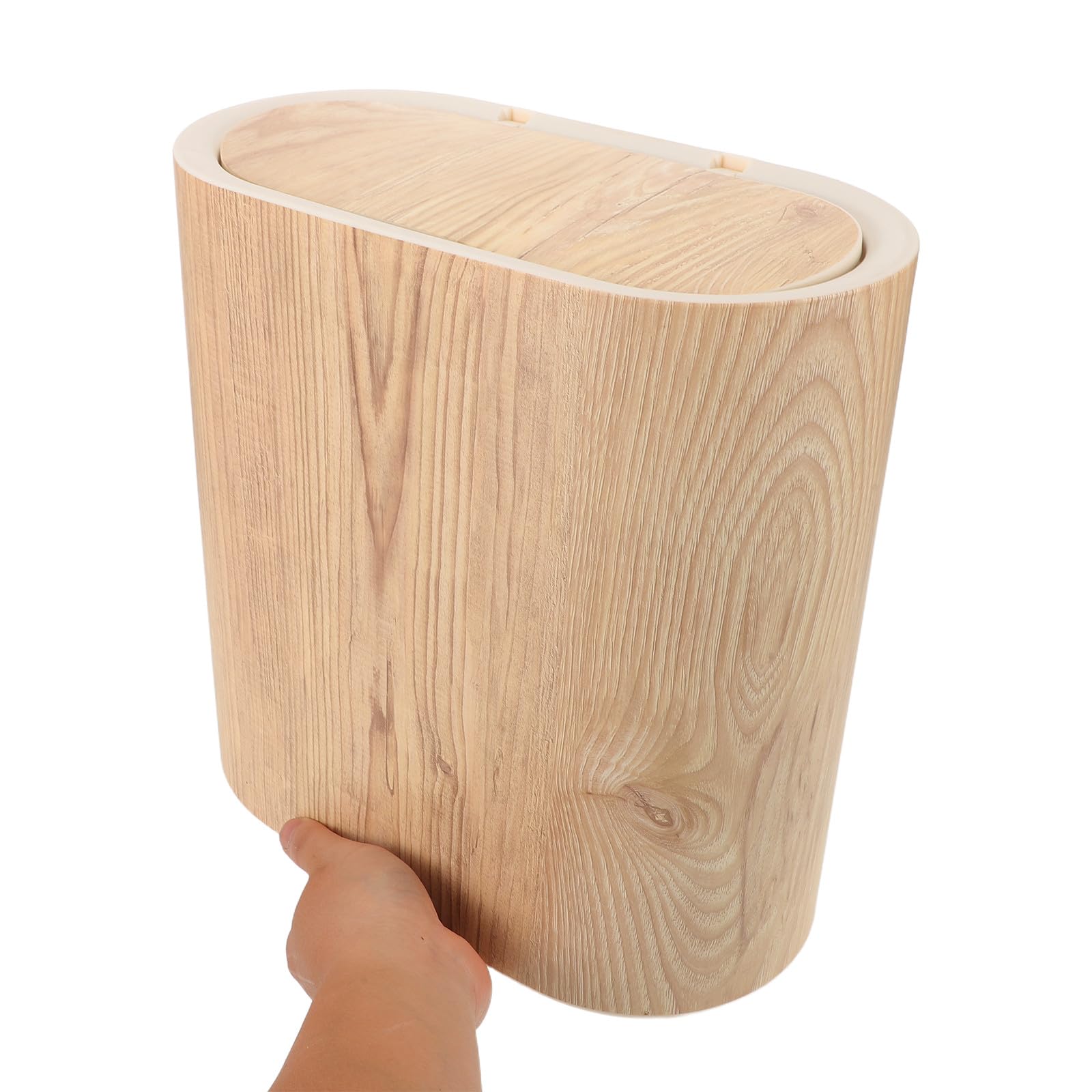 Papelera Estrecha para Baño y Oficina con Tapa a Presión Higiénica, Cubo de Basura de Plástico Beige Adecuado para Cocina y Espacios Reducidos