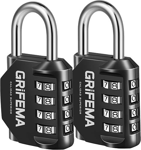 GRIFEMA Combination Lock 2 Pack - 4 Digit Locker Lock Waterproof Resettable Padl