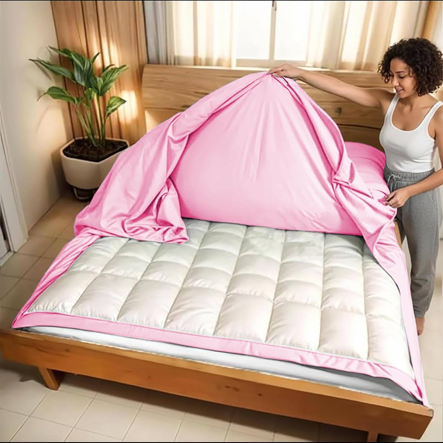 3 Side Zipper Duvet Cover Set Full Size - Unique Design Microfiber Duvet Cover Set with 3 Sided Zipper Closure, 3 PCS Full Size Duvet Cover (80"x90") & 2 Pillow Cases(20"x30"), Baby Pink