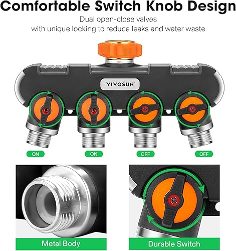 Miniatura 5 de VIVOSUN Divisor de manguera de jardín de 4 vías, conector de manguera de agua resistente de 34 pulgadas, colector de manguera de agua, adaptador de