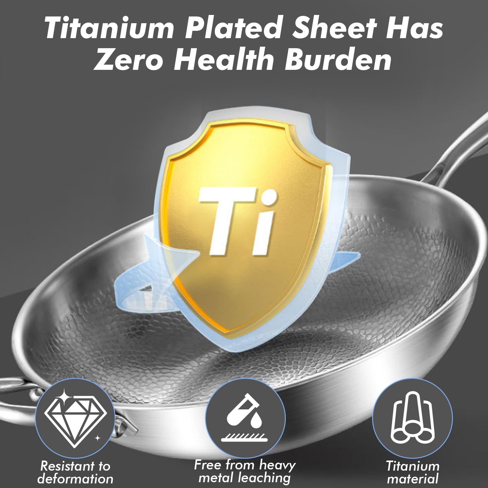 Titan Bratpfanne Ø 30 cm, Titan Pfanne Unbeschichtet mit Deckel, Kratzfeste Pfannes, Gehämmerte Pfanne, Premium bratpfanne für Induktion, Spülmaschinenfest