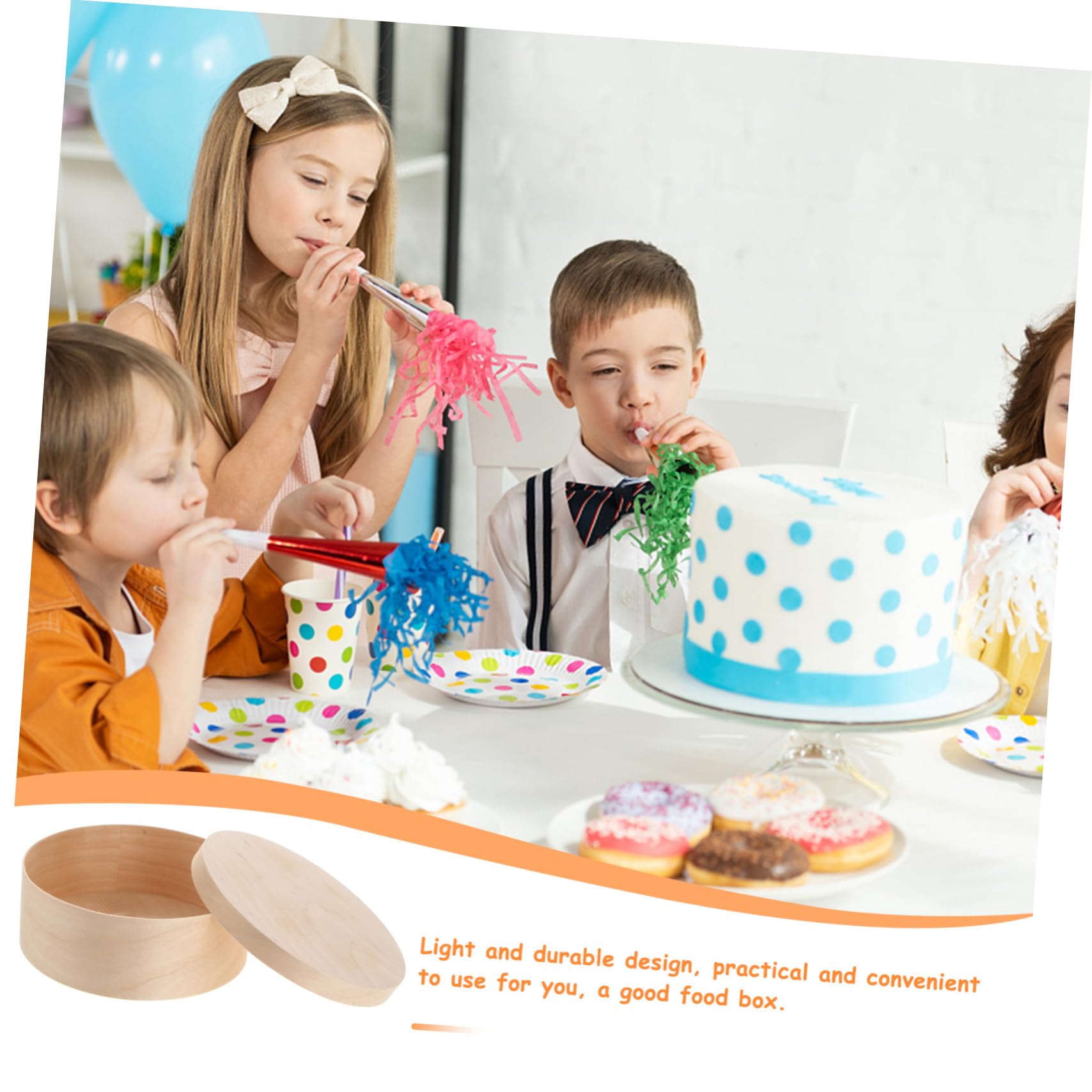 KICHOUSE 6 Inches Double Layer Cheesecake Packing Box Round Wooden Food Packaging Case Lid