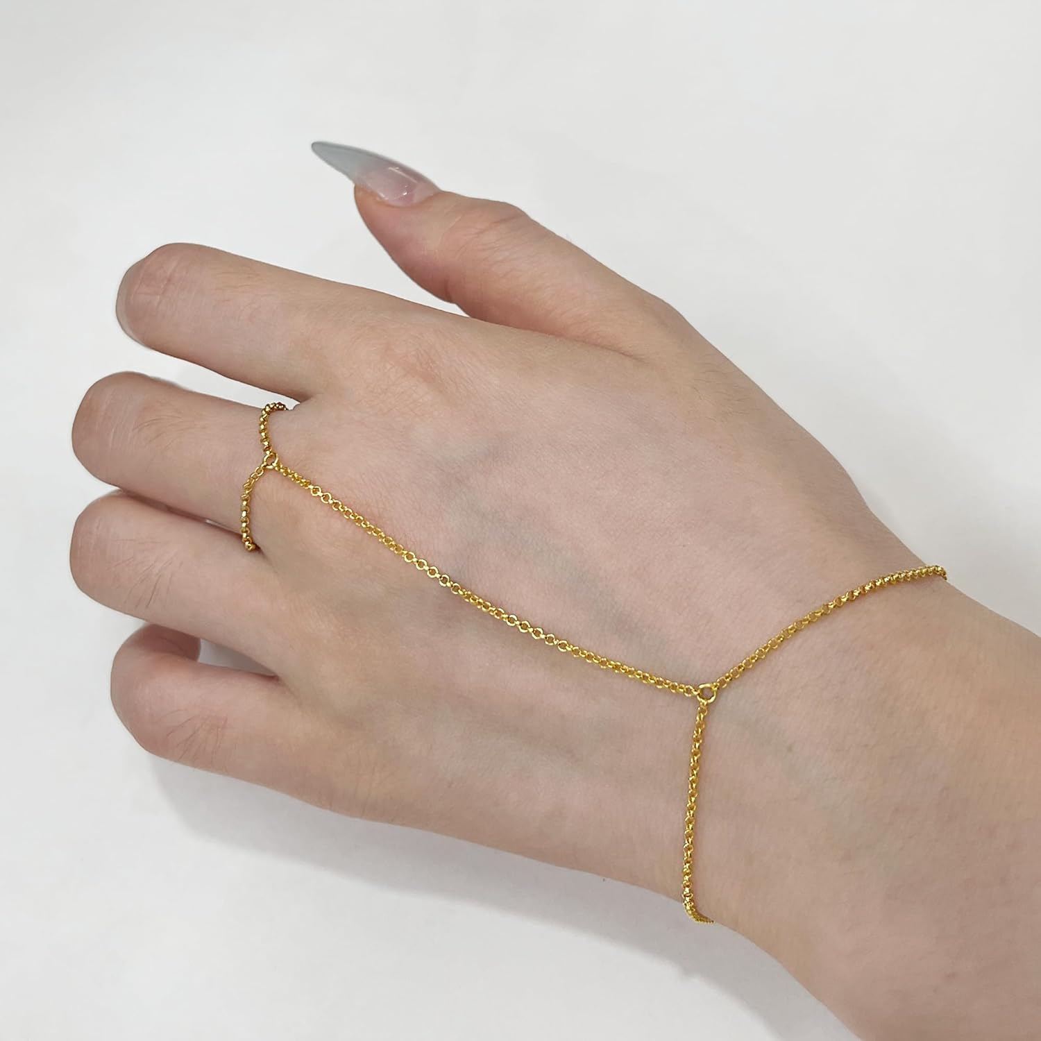 Sterling Silver Finger Ring Bracelet Hand Chain for Women, 7" to 9" Adjustable Wrist Length 14K Gold Slave Bracelets - Image 5