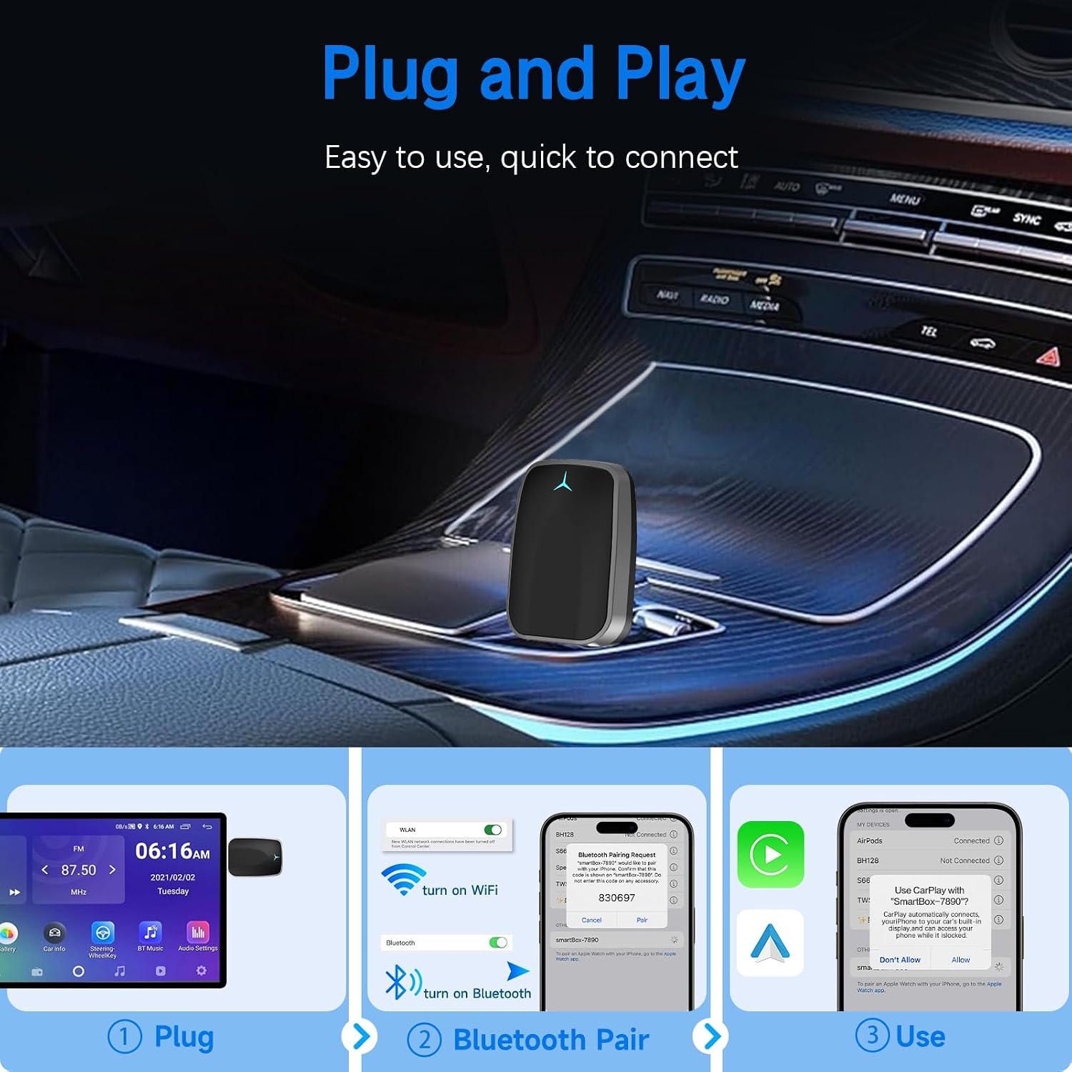 Angetube Mini Wireless Carplay Adapter, Convert Wired to Wireless Car Play image 4