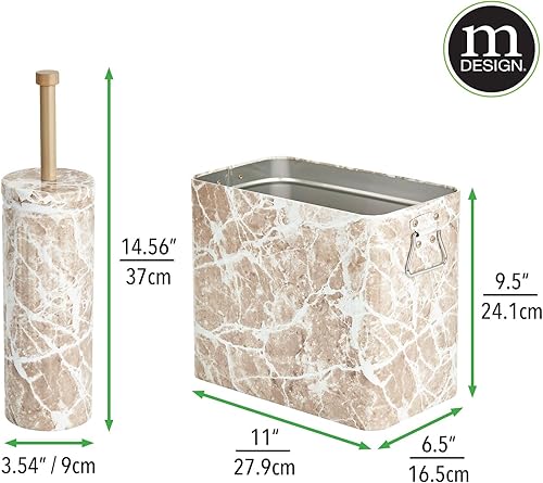 Miniatura 4 de mDesign Cepillo de inodoro compacto de metal, cubo de basura rectangular, cubo de basuracubo de reciclaje combinado para limpieza y almacenamiento
