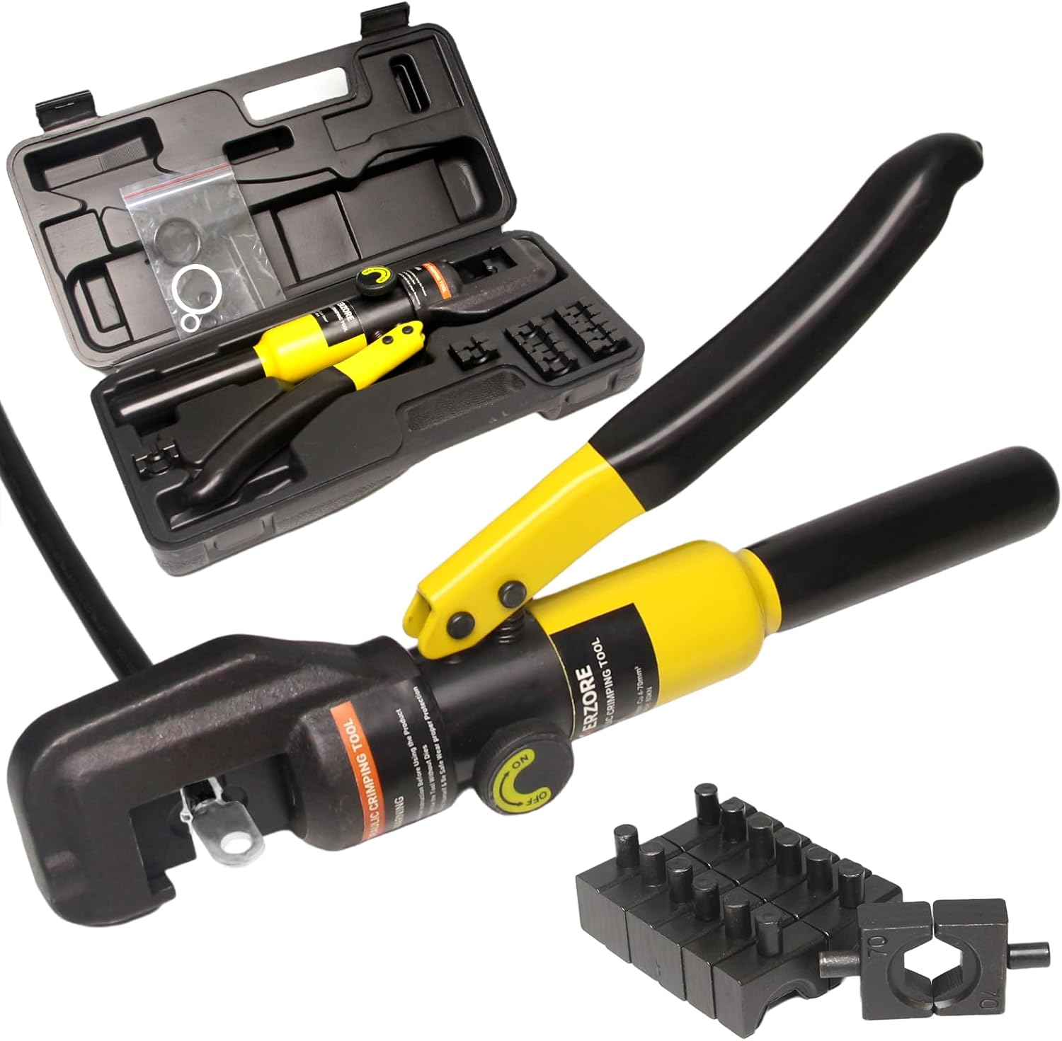 10 Ton Hydraulic Crimping Tool Kit with 8 Dies, Professional Wire Crimper for 12 AWG to 2/0 AWG, Battery Cable and Stainless Steel Wire Rope for Wire Rope, Battery Cable Ends Ring Terminals