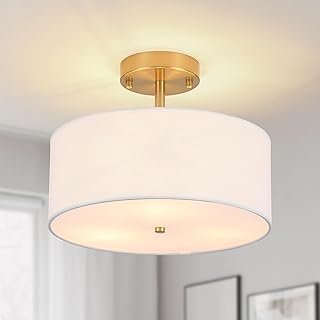 26 Small Bathroom Ideas With Tub You’ll Actually Love 13 3-Light Semi Flush Mount Ceiling Light Modern Gold Drum Light Fixtures w...