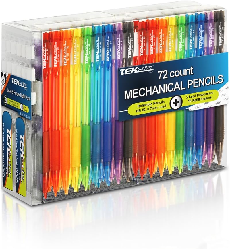 TEKwriterUSA Mechanical Pencils with Accessories, Medium Point (0.7 mm), 72 Pencils