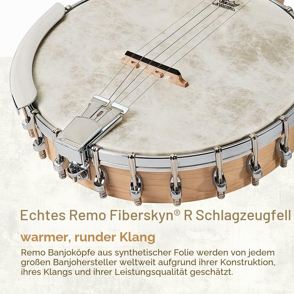 Mulucky 5-saitiges Banjo, volle Größe mit 24 Klammern, offener Rücken, Ahorn-Banjos mit Remo-Kopf, fünfter Tuner mit Getriebe, Geschenkpaket mit Anfänger-Kit – MB1101