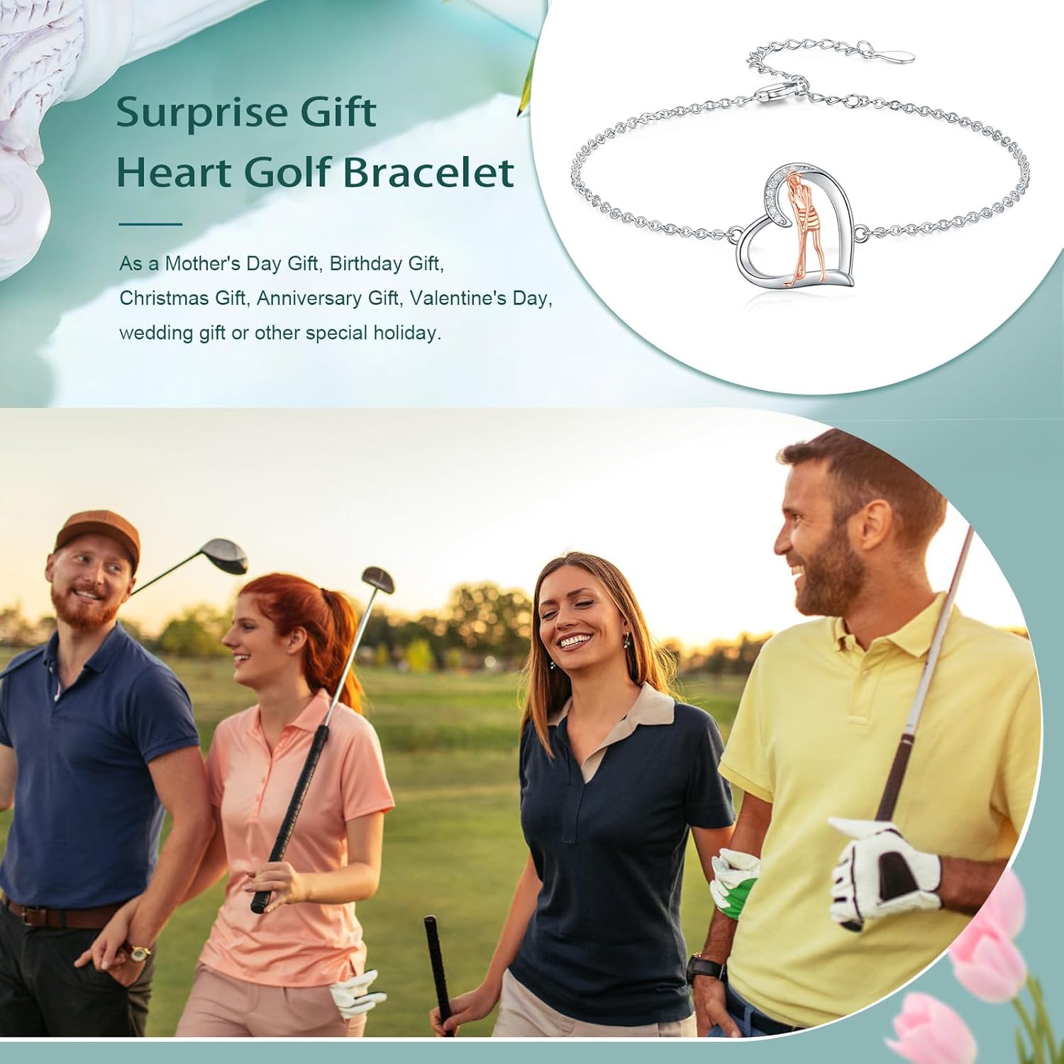 Volleyball/Tennis/Golf Bracelet 925 Sterling Sliver Heart Sports Bracelets Jewelry Gifts for Women Mom Lover Player - Image 7