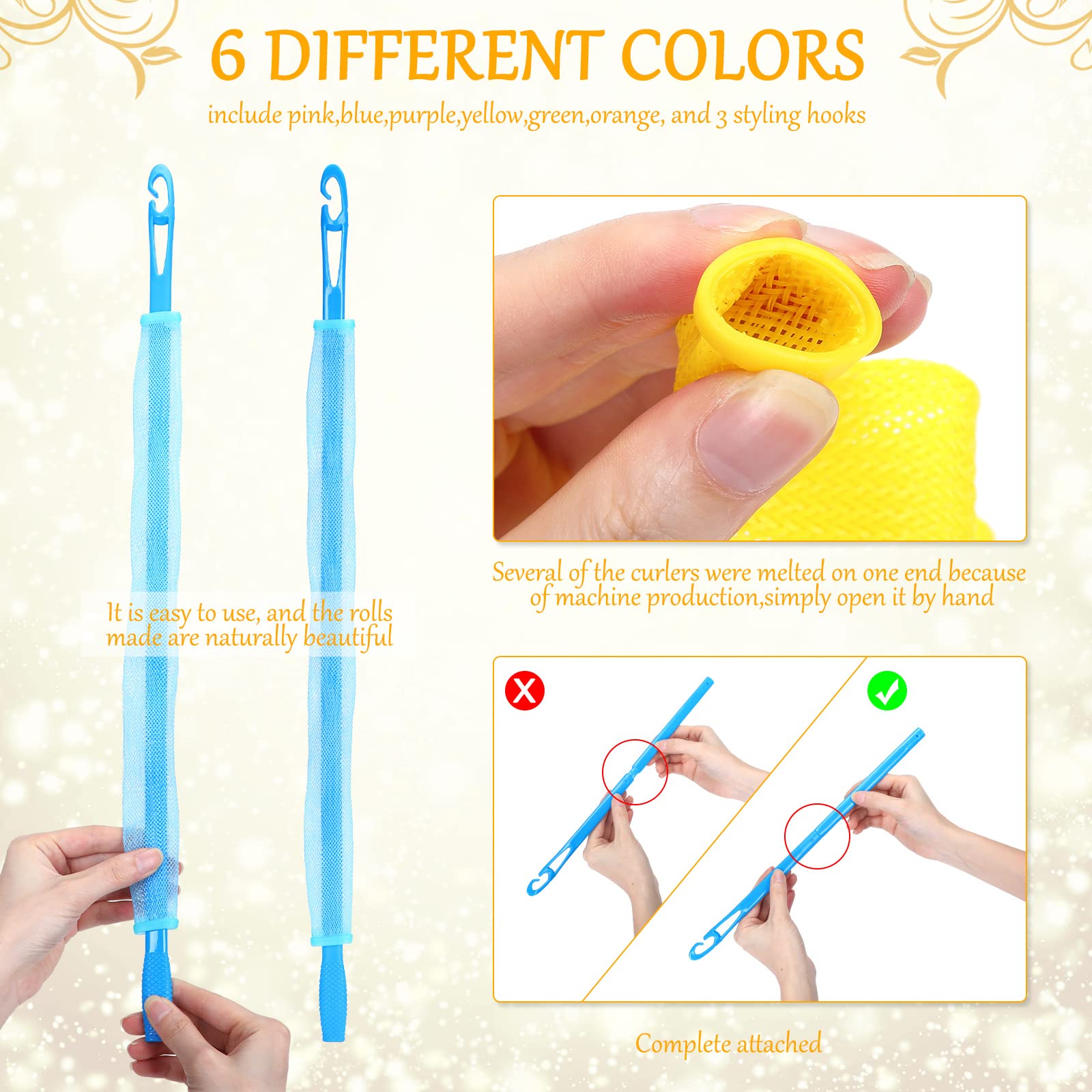 Giegxin 60 Pcs Heatless Wave Curlers, 2 Styles Hair Rollers