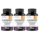 Elderberry Vitamin C and Zinc Capsules for Adults | 360 Count with Quercetin & Vitamin D3 | 6-in-1 Immune Support Supplement Pills | Sambucus Black Elderberry Natural Immunity Vitamins | Made in USA