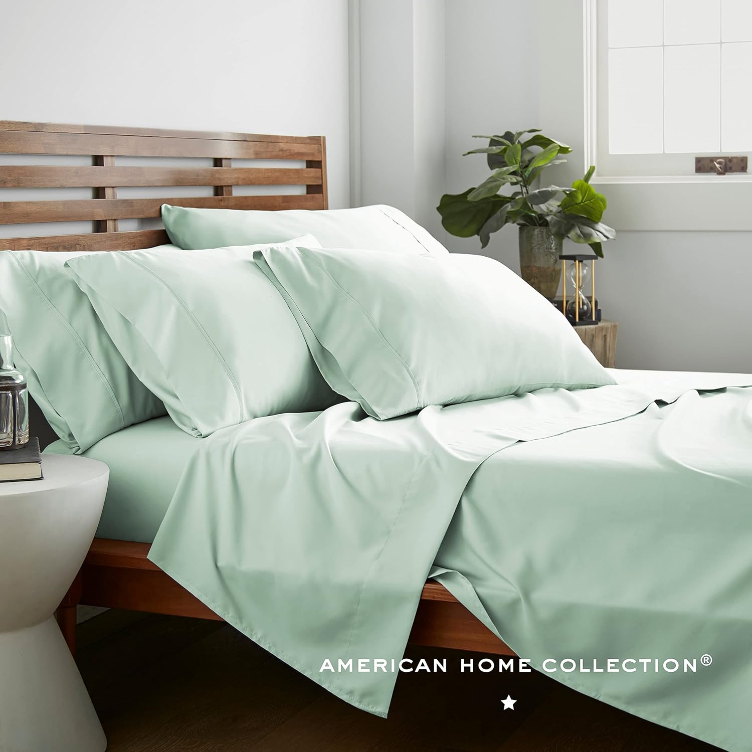 American Home Collection Full Size Sheet Set - 6 Piece Mint Green Sheets & Pillowcases - 14 Inches Deep Pocket - Double Brushed Microfiber Bedsheets - Extra Soft - Wrinkle Free (Full, Mint) : Home & Kitchen