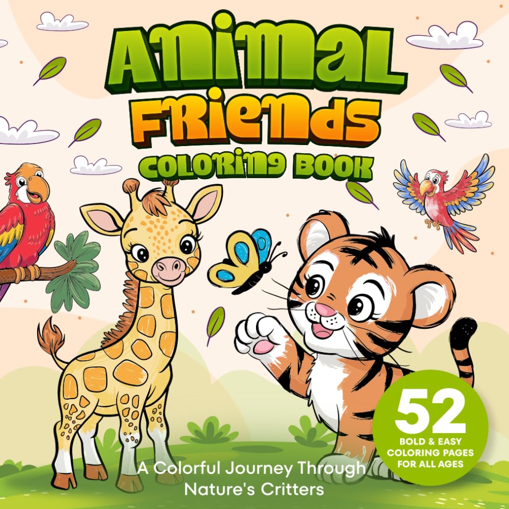 Amazon.com: Animal Friends Coloring Book: 52 Bold & Easy, Single Sided ...