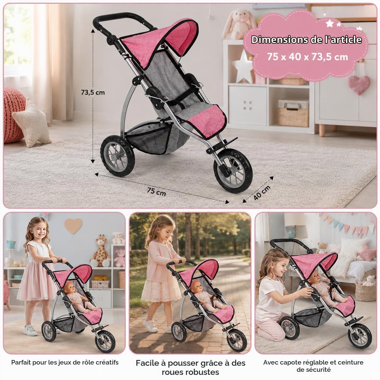 Bayer Chic 2000 Poussette Poupon Leon | Jogger Évolutif & Ergonomique | Une poussette jogger pour poupon haut de gamme, saine et évolutive pour accompagner votre enfant durant des années.