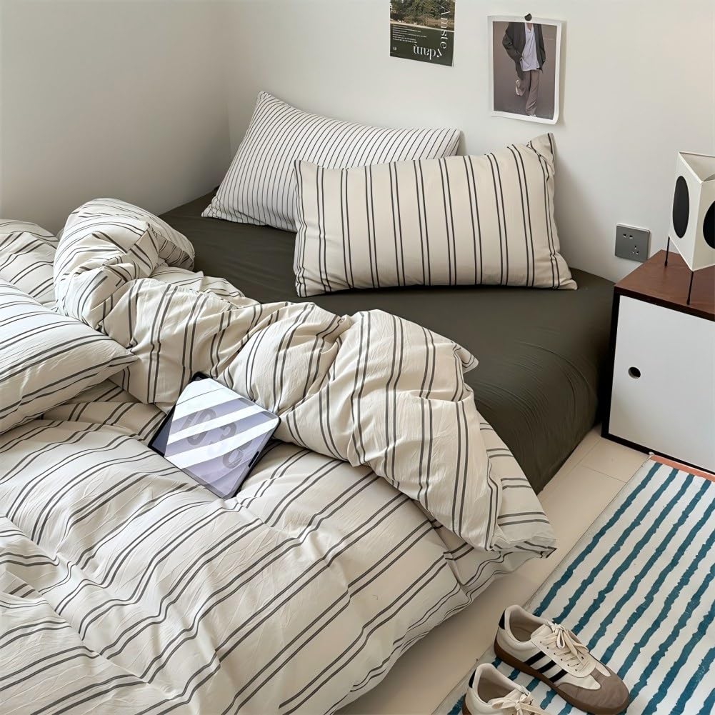 Covebett Black Striped Duvet Cover Single Black and White Stripe Bedding Set 2pcs Modern Soft Microfiber Comforter Cover 135x200 cm with Zipper Closure and 1 Pillowcase 50x75 cm