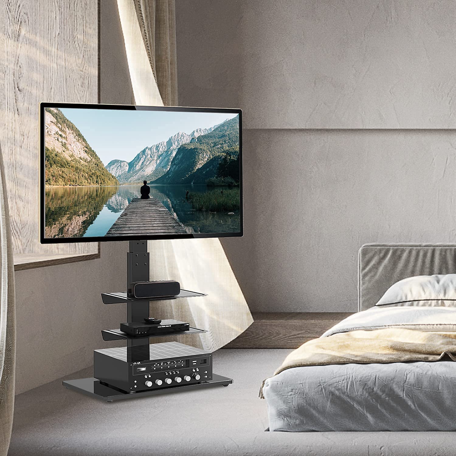 TAVR Swivel TV Stand Mount for 32 to 65 inch TV Stand, Tall tv Stand with Adjustable Shelf,tv