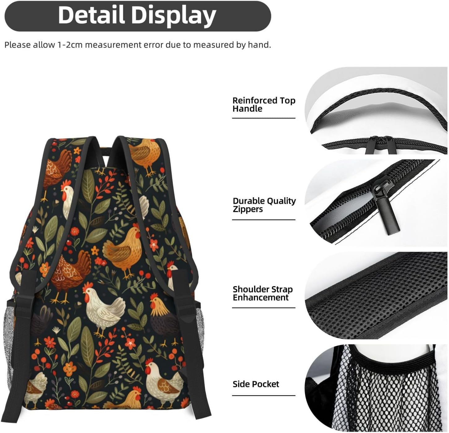 Farmhouse Chicken Backpack, Laptop Travel School Polyester Cute Chick Backpacks for Women Kids, Sports Work Back Pack Casual Daypack, Lightweight Rucksack Gifts for Hiking Gym Camping - Image 5