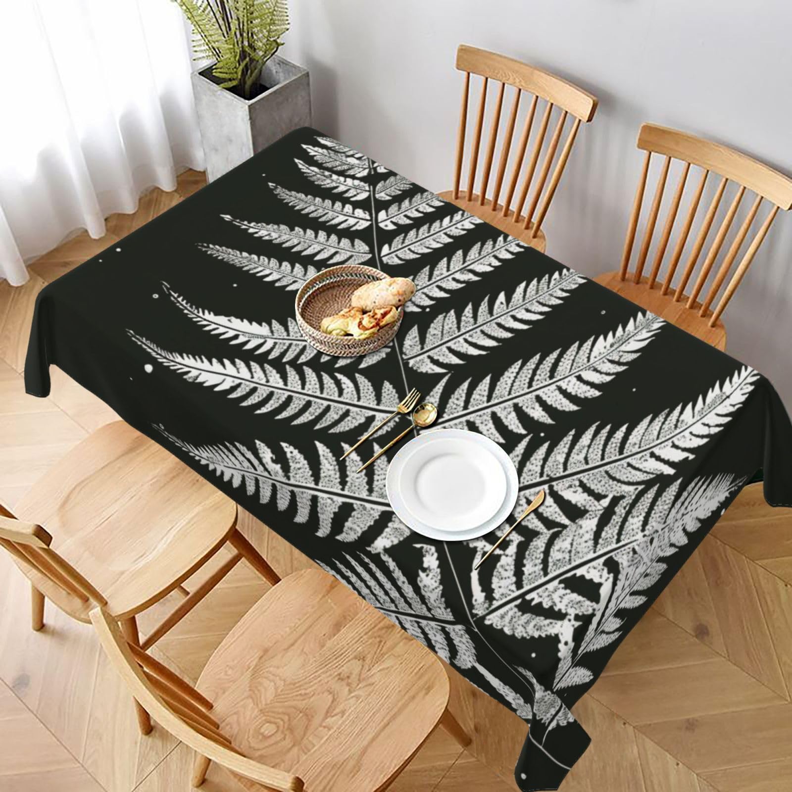 WPKJU Natural Plant Silhouette Fern Leaf Printed Tablecloth 60x90 in Water Resistant Table Cover Washable Rectangle Table Cloth for Dining Tables