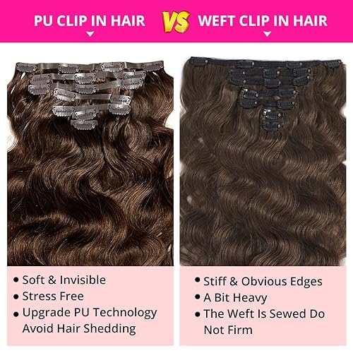 Miniatura 5 de west kiss Extensiones de cabello humano con clip, sin costuras, suaves y flexibles, extensiones de cabello humano real, de trama de piel sintética,