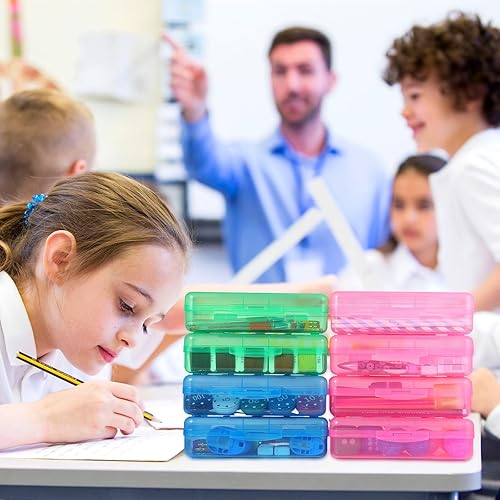 Miniatura 6 de Fainne Paquete de 24 cajas de lápices para la escuela, estuche de plástico transparente grande, caja de lápices de plástico grande apilable a granel