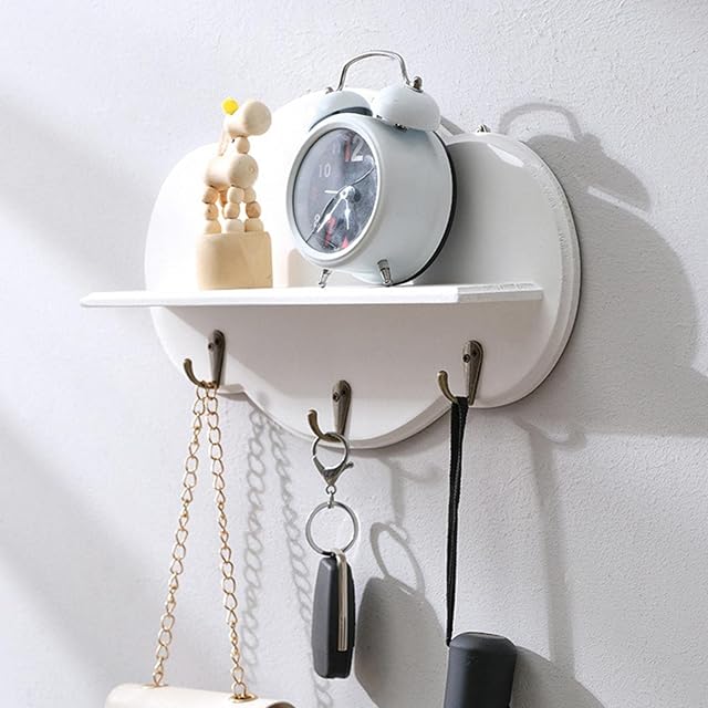 Childs Bedroom Modern Wall Floating Mount Shelf, Upgrade Cute Cloud Shaped Coat Peg Hooks Home Nursery Bedroom Decor, Home Ornament Storage Hold Rack(White)