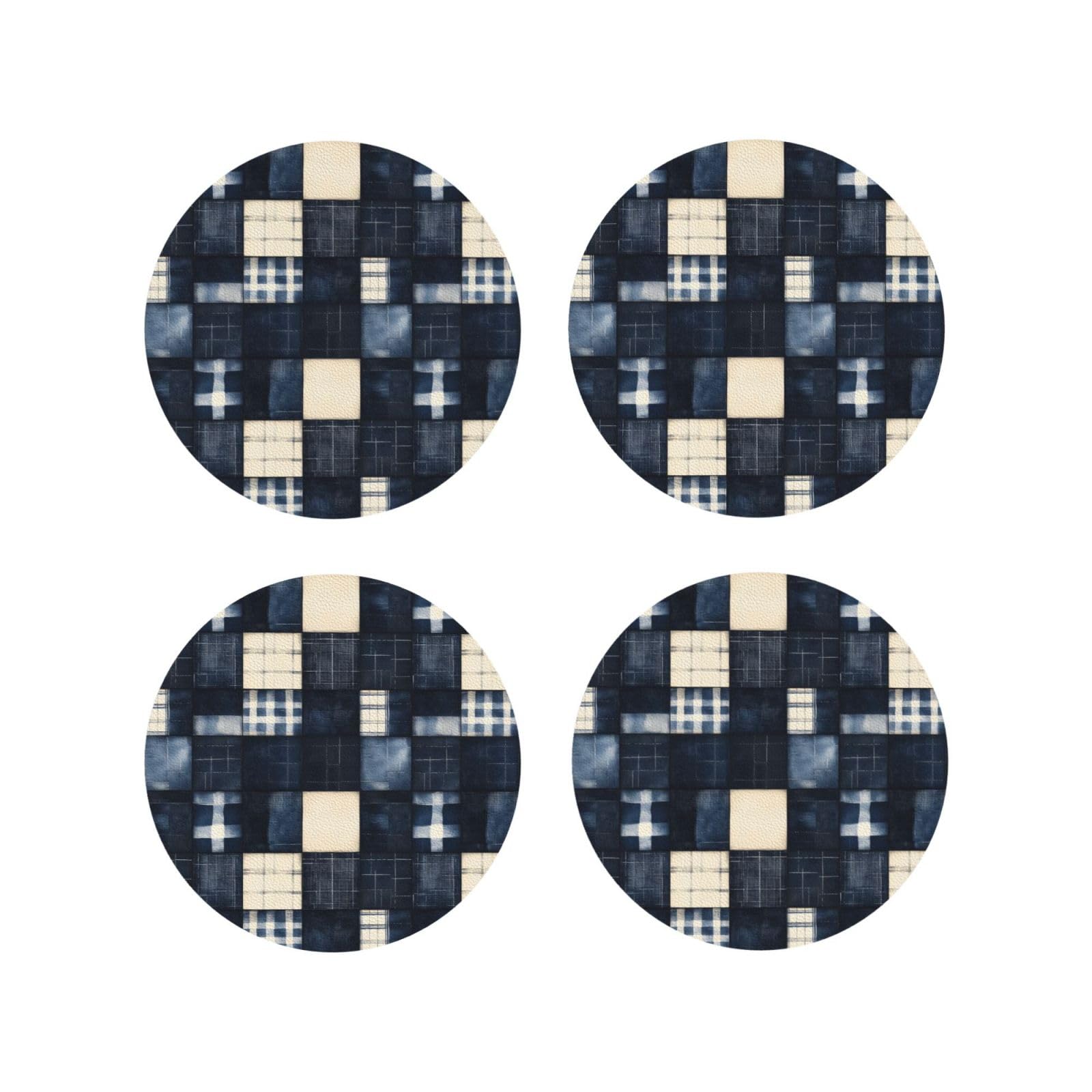 Smazdfxx Women's As Pic Leather Coasters Set Of 4 - Retro Denim Plaid Print Lightweight Drink Coasters For Desk