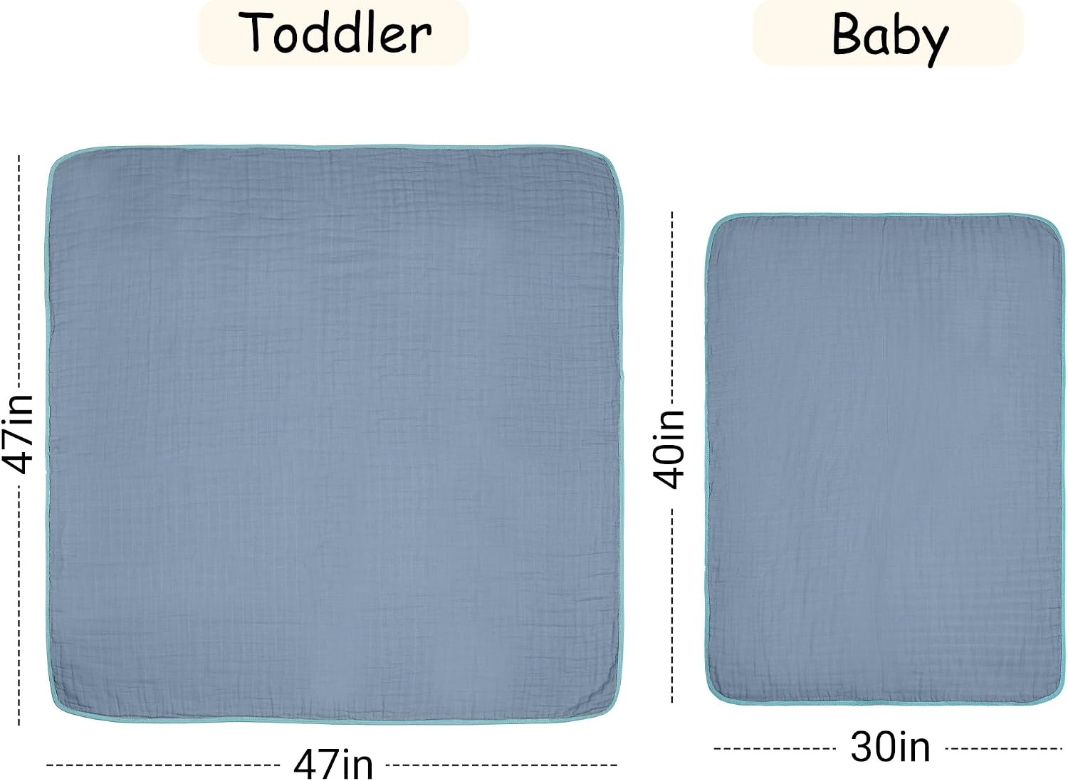 ZPECC Muslin Toddler Blanket Thicker, 47x47 Organic Cotton Kids Quilt Hypoallergenic for Baby Essentials Crib Stroller Daycare Cot, Blue