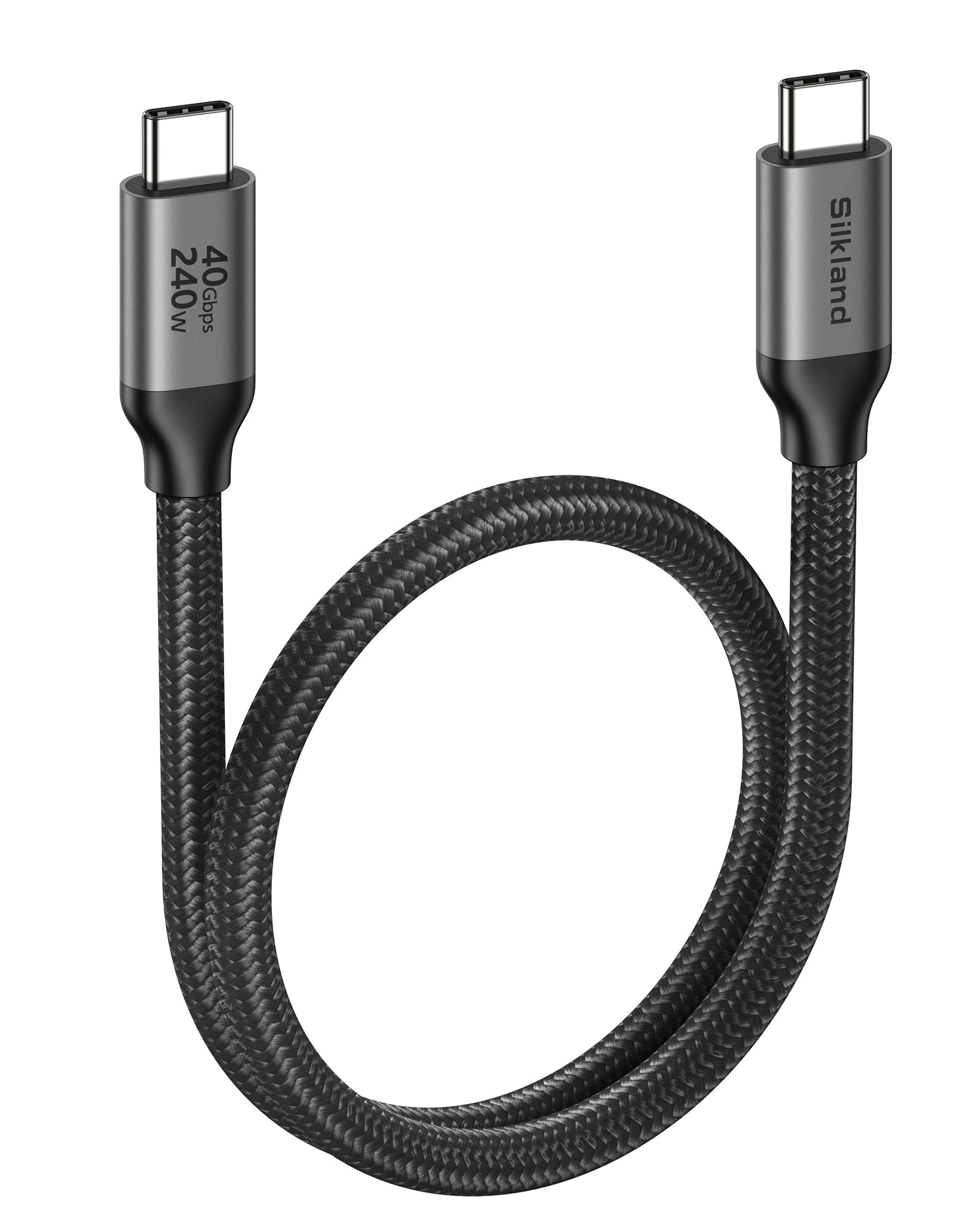 Silkland USB4 avec Câble Thunderbolt 4 50cm, 40Gbps Transfert Données, 8K@60Hz 4K@144 Hz HDR Vidéo, PD3.1 240W 5A Charge Rapide pour MacBook, PSSD, iPad, iPhone 16/15 Pro, stations d'accueil, Moniteur