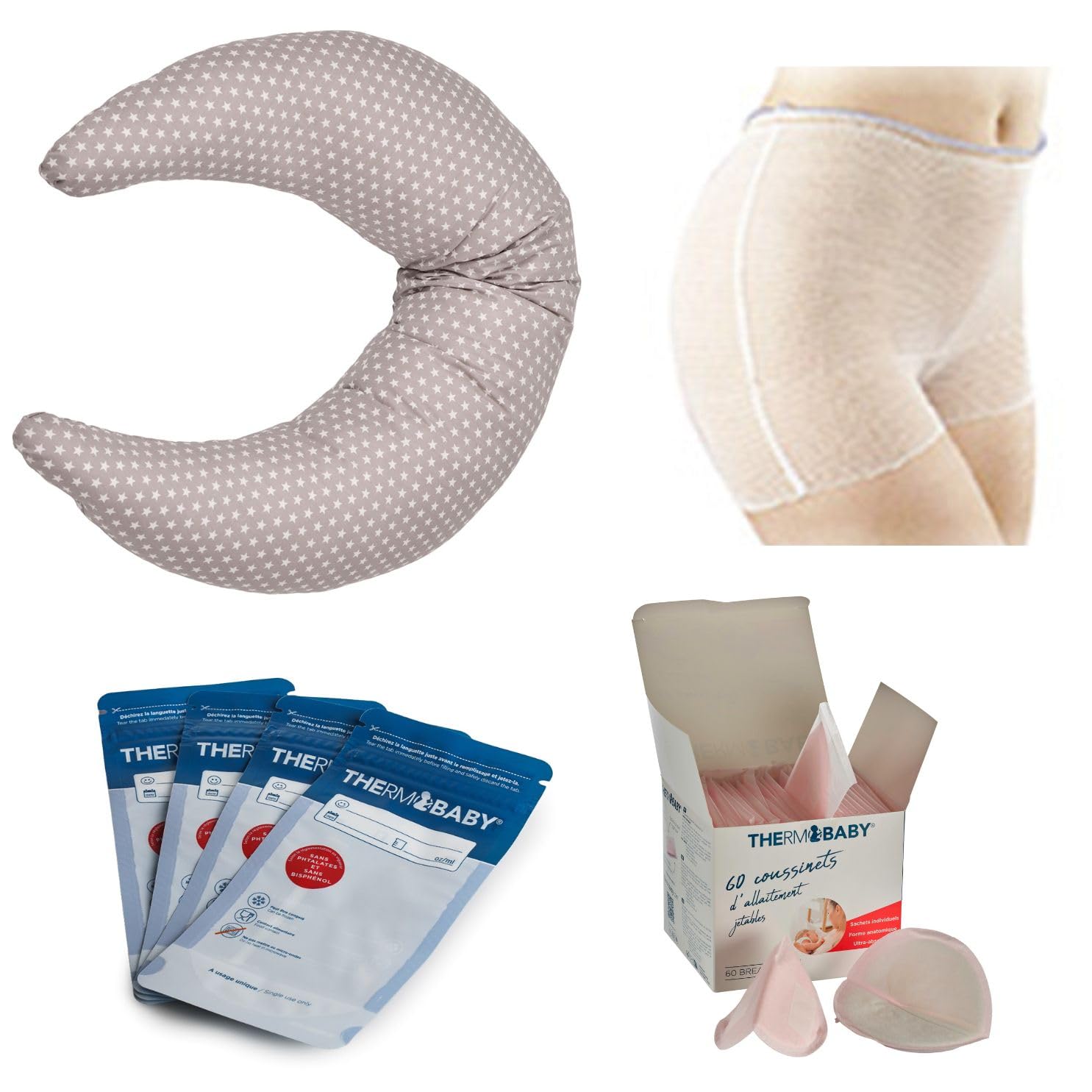 Thermobaby - Umstands- und Stillpackung – Stillkissen – waschbare Mutterschaftsslips – Aufbewahrungsbeutel für Muttermilch und Stilleinlagen – Komfort und Unterstützung