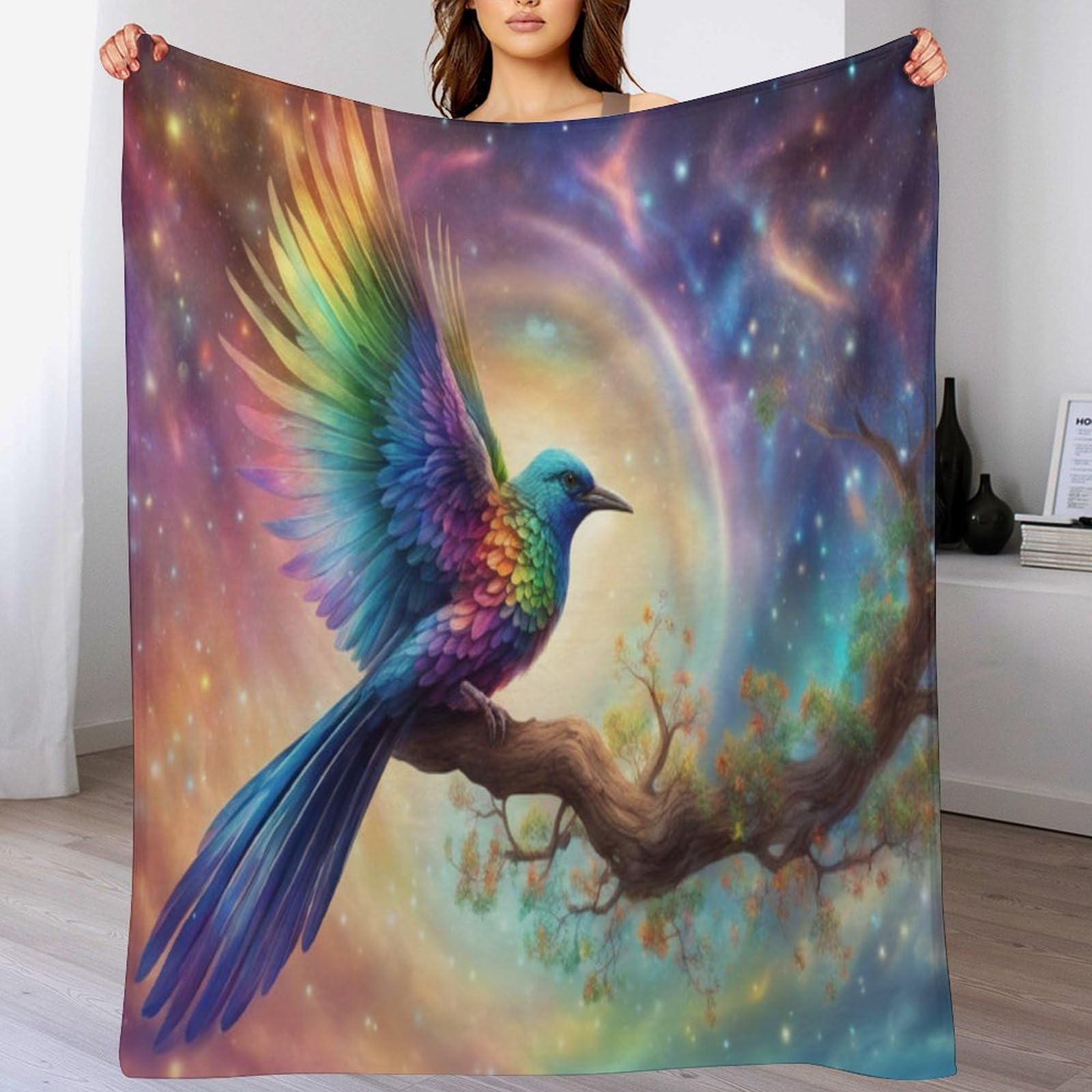 Couverture en flannel oiseau mignon 150x200 cm plaid doux lavable en machine pour lit et canapé