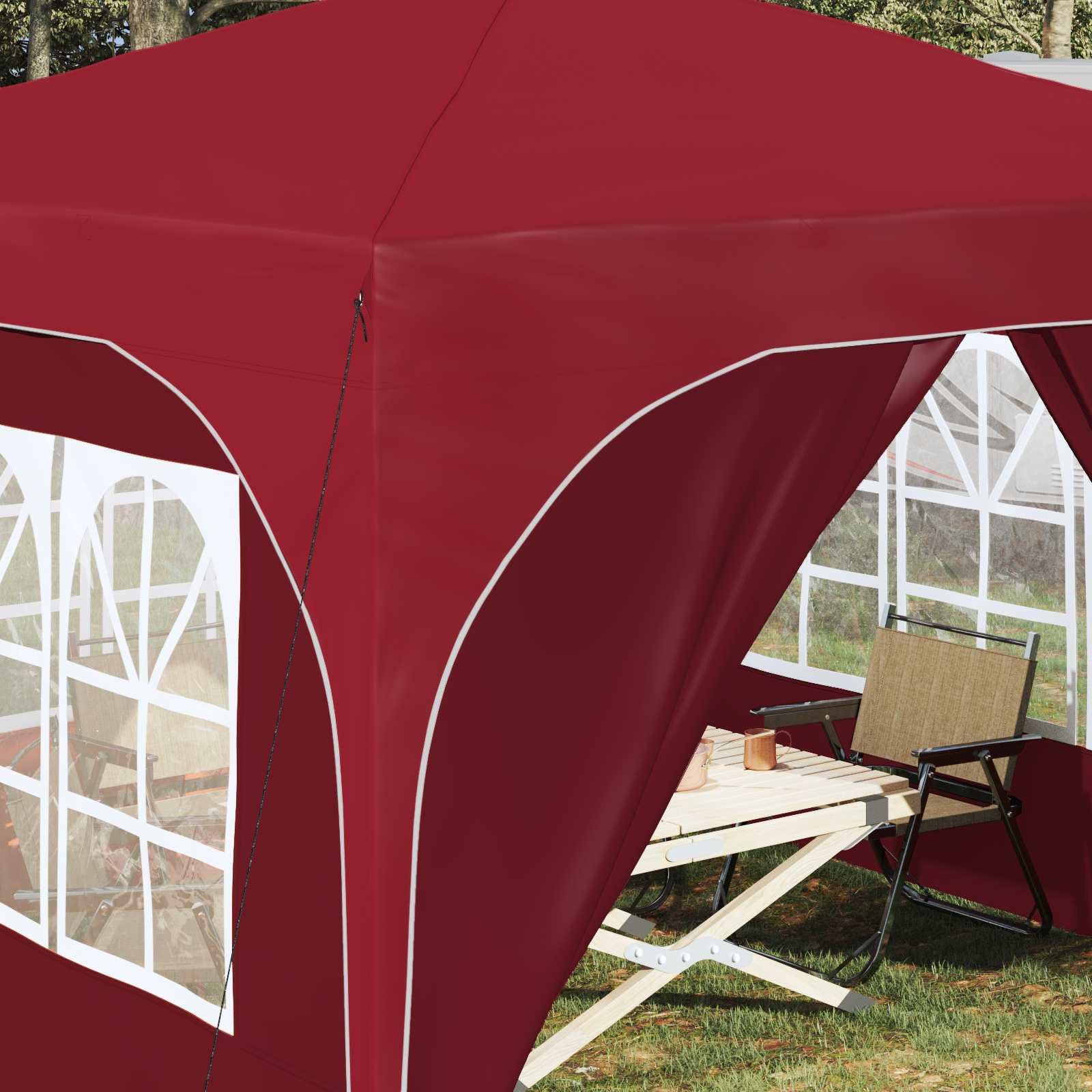 Namiot imprezowy Pop-up, bordowy, 290 x 290 x 245 cm, składany, z 4 ścianami bocznymi, ochrona przed promieniowaniem UV i deszczem, z tkaniny Oxford 210D, do ogrodu, na taras, kemping