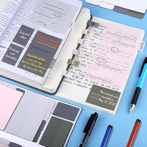 Miniatura 3 de Juome Notas adhesivas transparentes, juego de 390 pestañas adhesivas transparentes Morandi, índice de anotación translúcida, marcadores de libros,