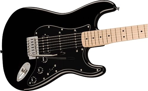 Vista 5 de Fender Squier Sonic Stratocaster HSS - Paquete negro con amplificador, sintonizador, correa, cable, púas y DVD de guitarra Austin Bazaar