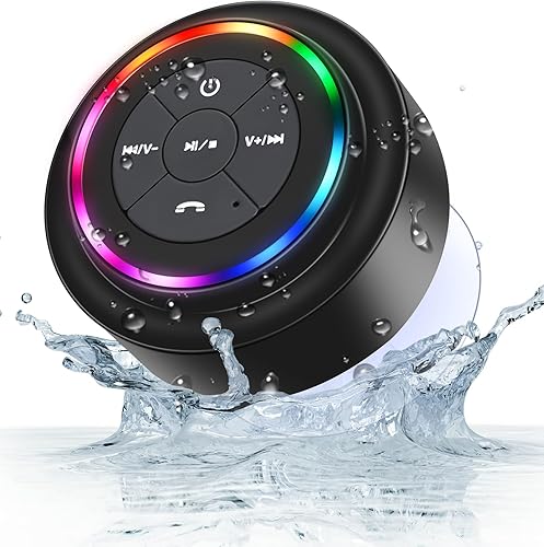 Altavoz Bluetooth impermeable, altavoz de ducha, IP67 impermeable, luz LED, flotante, ventosa, altavoces portátiles para viajes, piscina, playa,