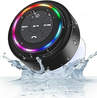 Shower Speaker Bluetooth Waterproof, Mini Portable Wireless Speaker with LED Lights, Suction Cup, Floating,Crystal Sound, for Bathroom Travel Beach Pool, Ideal Electronic Gifts