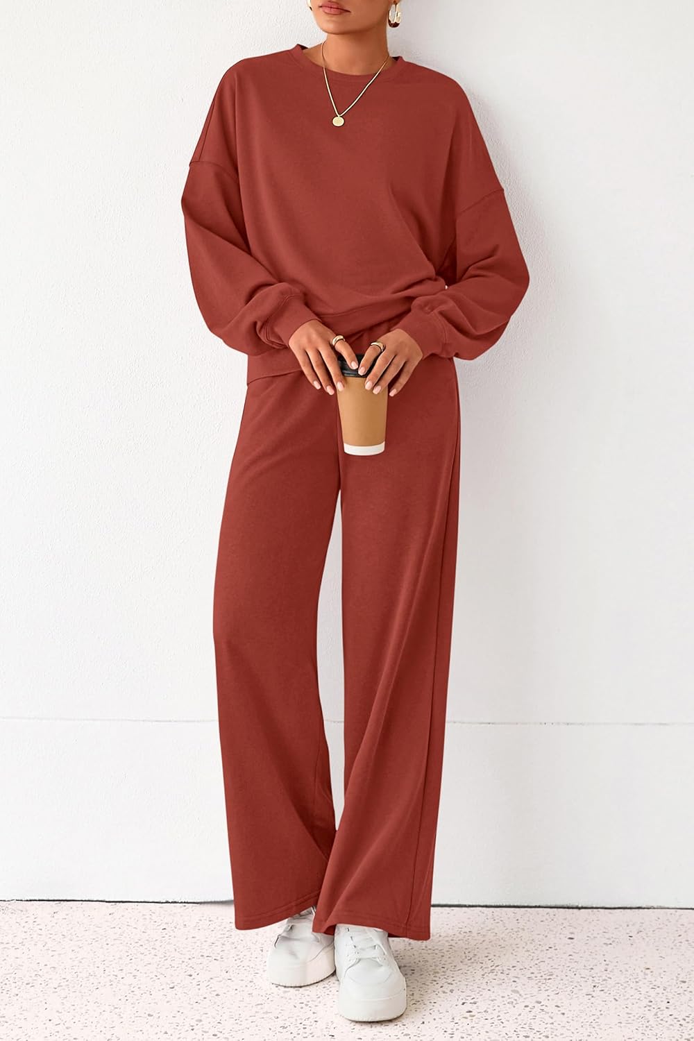 PRETTYGARDEN Women 2 Piece Outfits 2026 Spring Sweatsuits Crewneck Sweatshirt Wide Leg Sweatpants Lounge Sets Tracksuit - Image 8