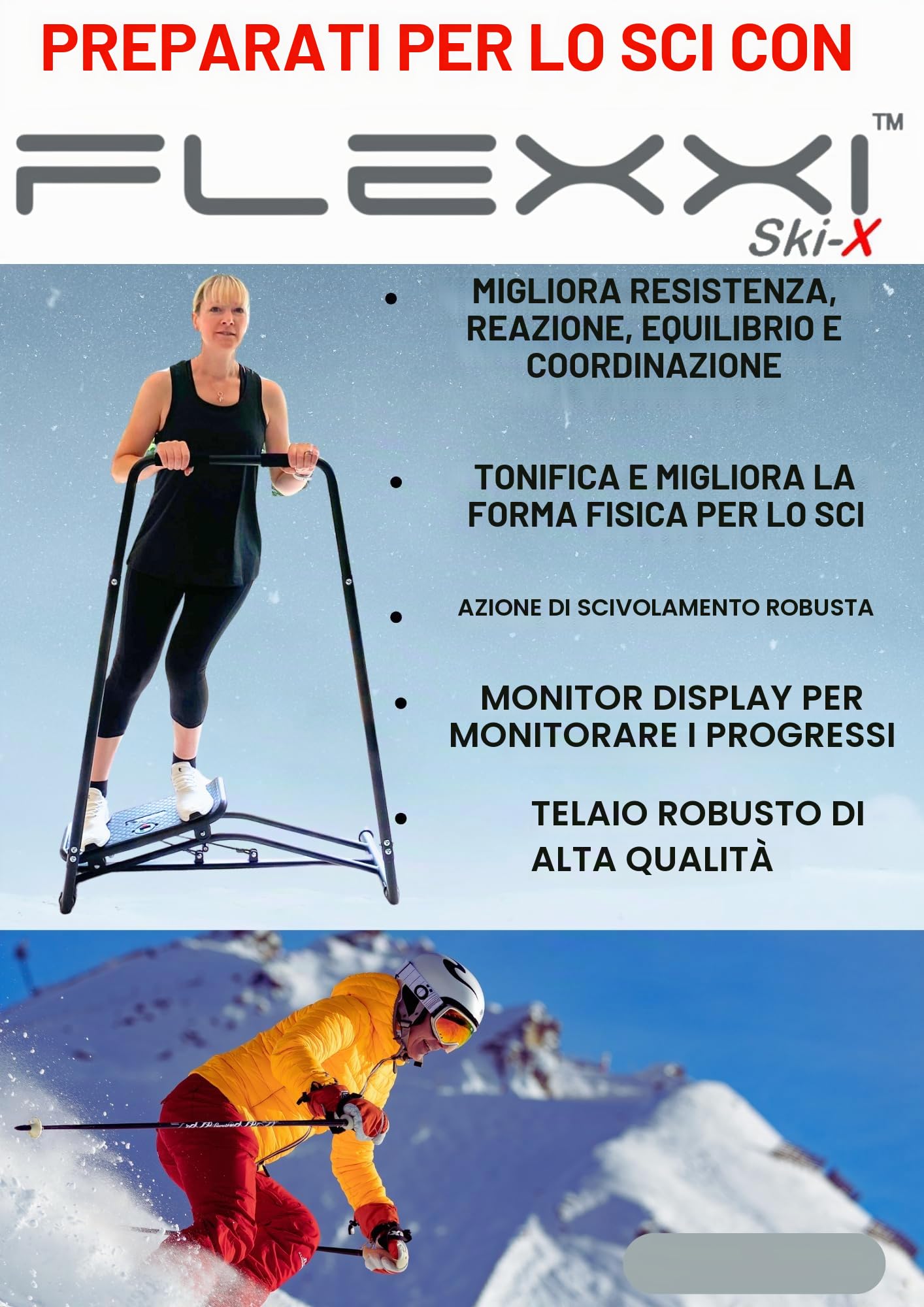 Ski-X - Macchina per simulatore di sci, multi-muscolare, esercizi a casa, muscoli glutei, stepper, equilibrio corporeo, aerobica indoor, allenamento in vita