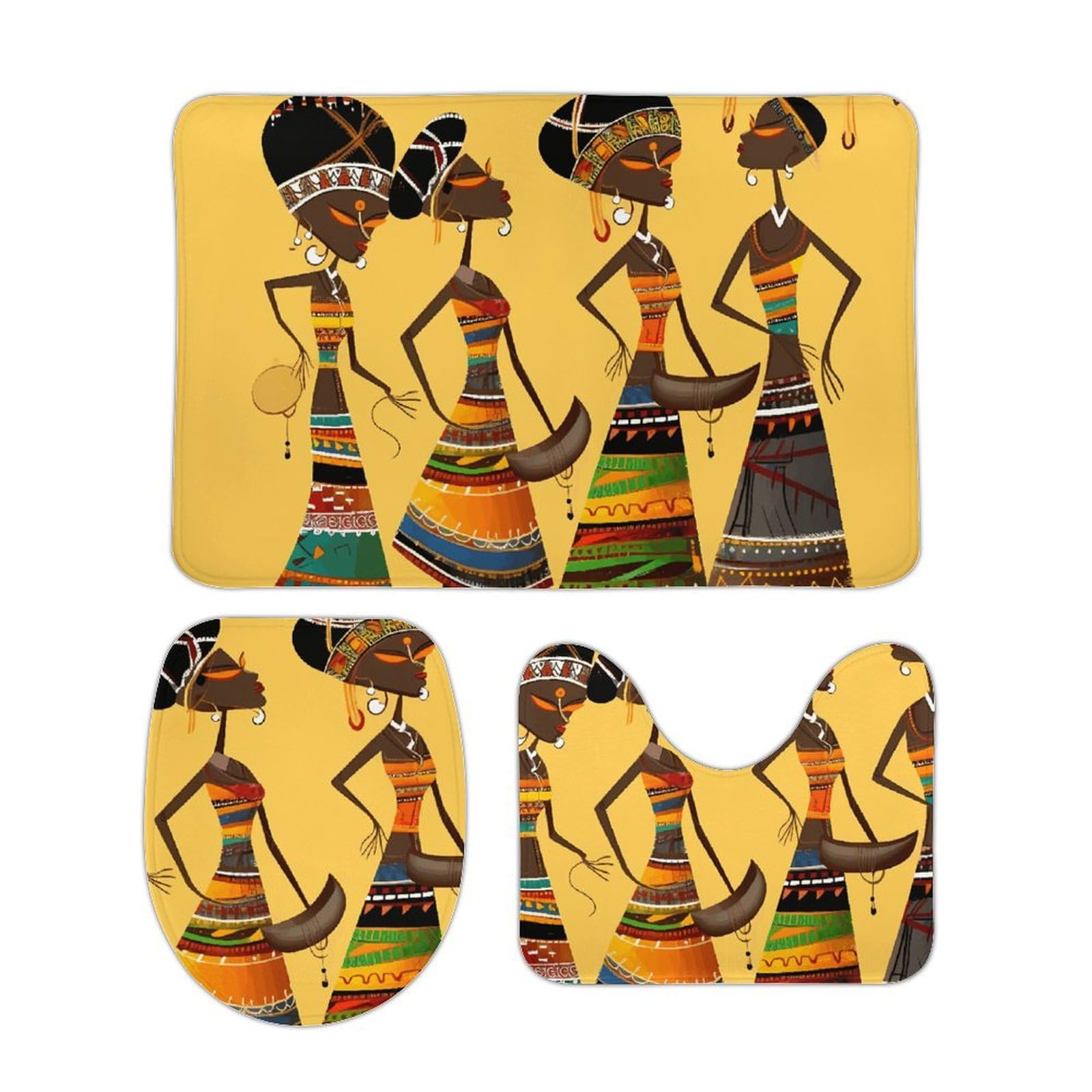 Tapis de bain lavable et antidérapant lot de 3 créatif style africain pour douche