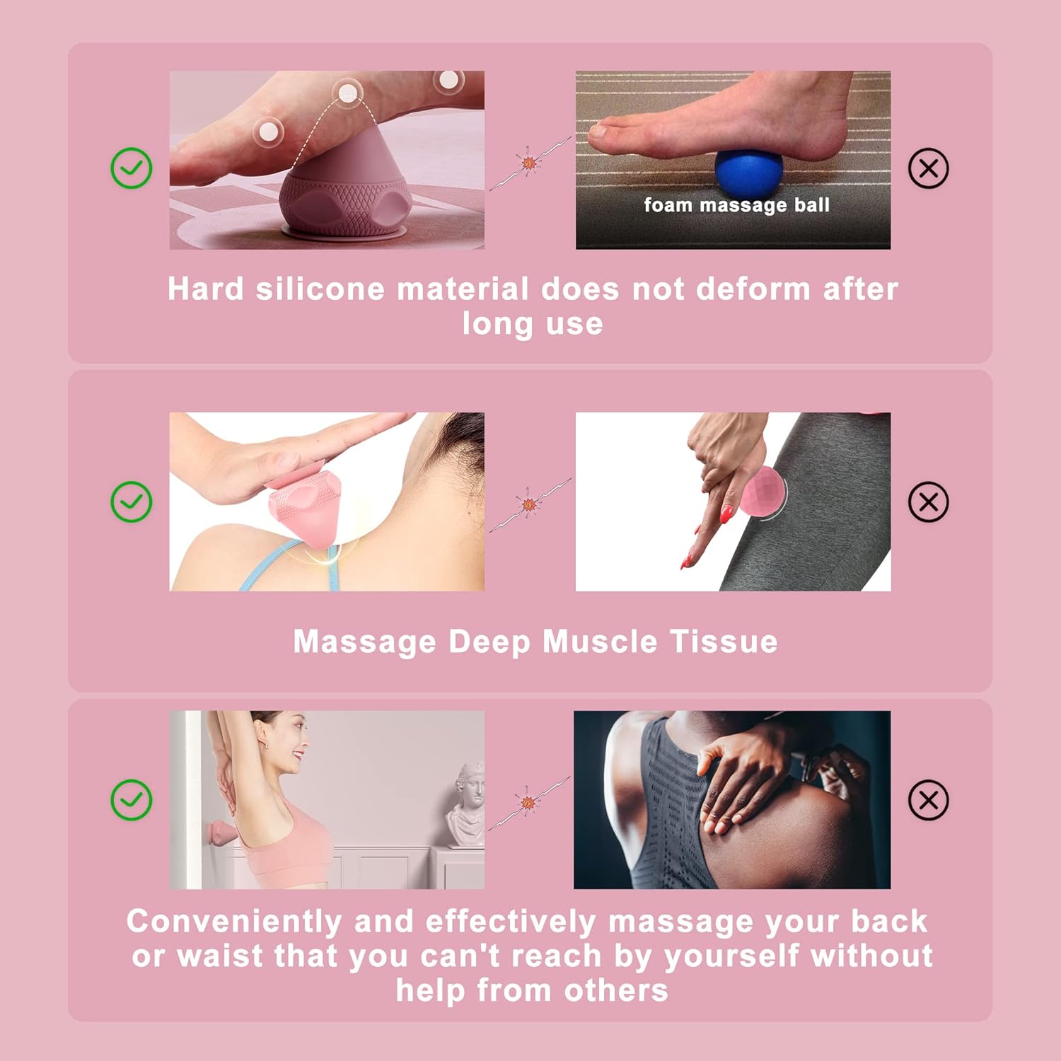 RUNWE Mountable Manual Massage Balls - Suction Cup Trigger Point Massage Ball Therapy Ball for Deep Tissue Massage Muscle Knots Myofascial Release, Pressure Point Ball (Pink) : Health & Household