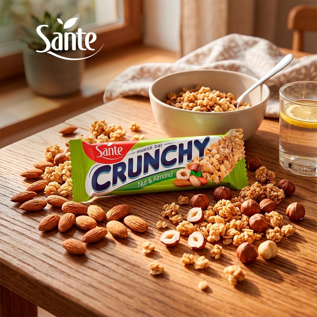 Sante Baton Crunchy z Orzechami i Migdałami, 35g, Zestaw 25 Sztuk, Wysokobłonnikowy, na Bazie Płatków Owsianych