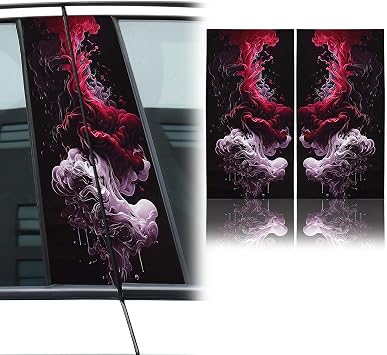 2PCS Smoke Pattern B Pillar Sticker Decal, Waterproof PET Car Pillar Decals 3D Printed Stickers Personalized DIY Vehicle Door Pillar Decals for Car